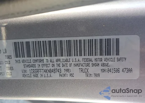 2019 Ram 1500 Big Horn/Lone Star z USA, uszkodzony, nr VIN 1C6SRFFT4KN849743